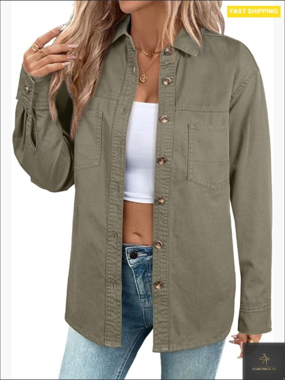 Oversized Denim Button Down Shirt Long Sleeve V Neck Casual Blouse Top